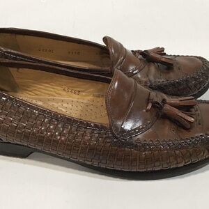 Men’s Mezlan Brown Woven Leather Slip On Loafers with Tassels Size 9.5M